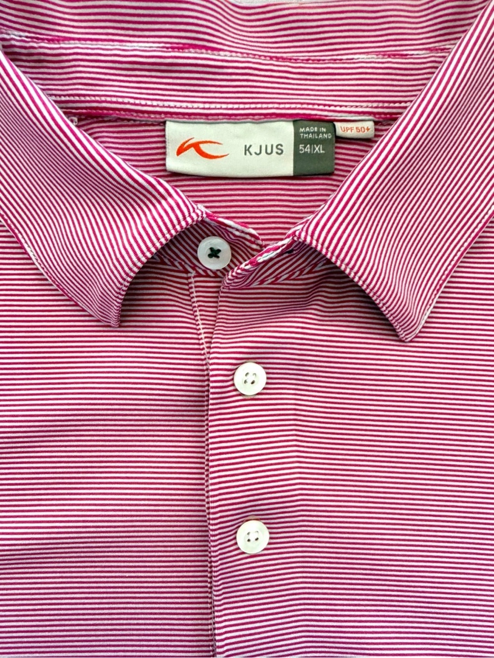 KJUS Soren Golf Polo Shirt Mens XL Red Stripe Performance Stretch UPF 50+